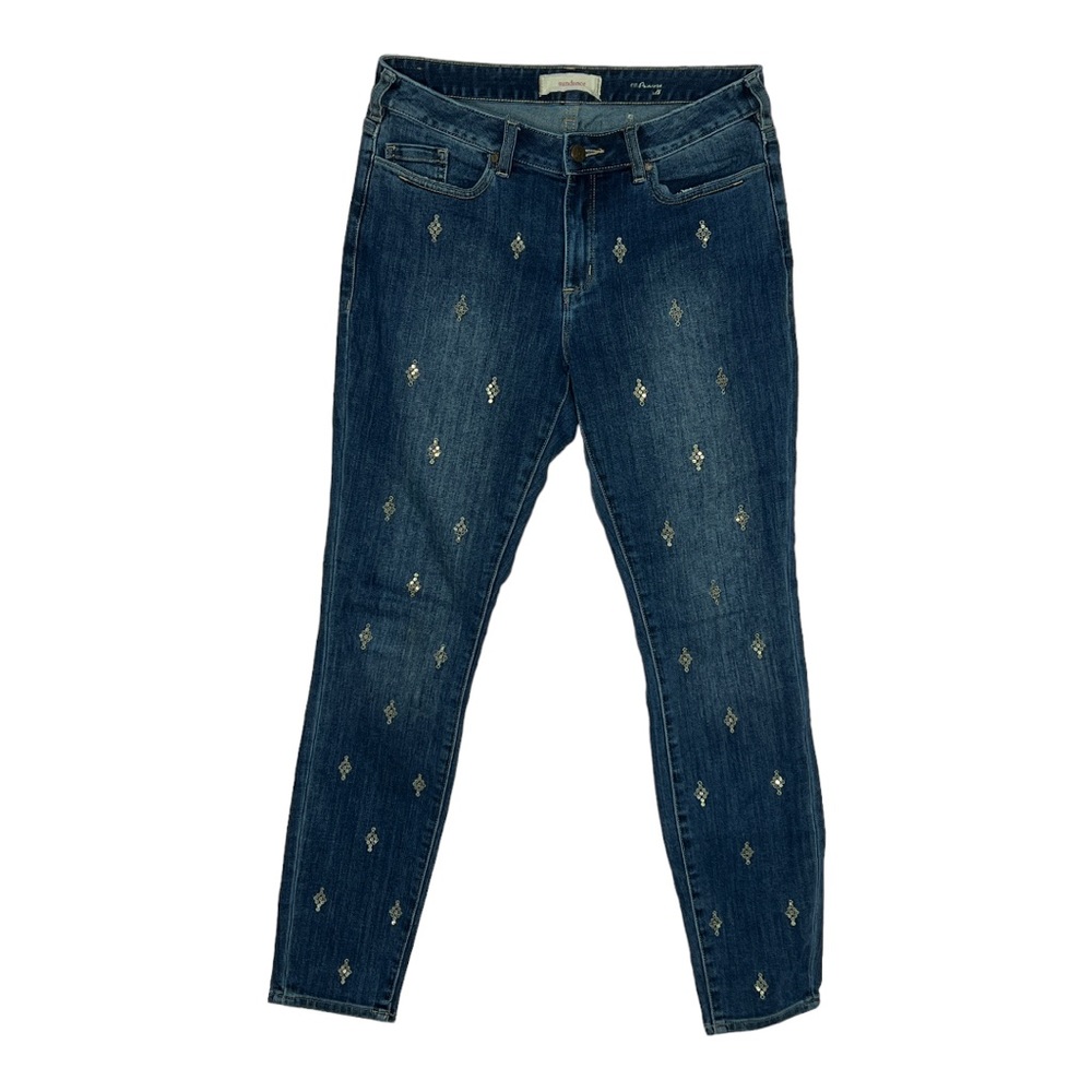 Sundance Primrose Jeans Blue Dark Wash Sequin Details‎ Skinny Leg Mid Rise
